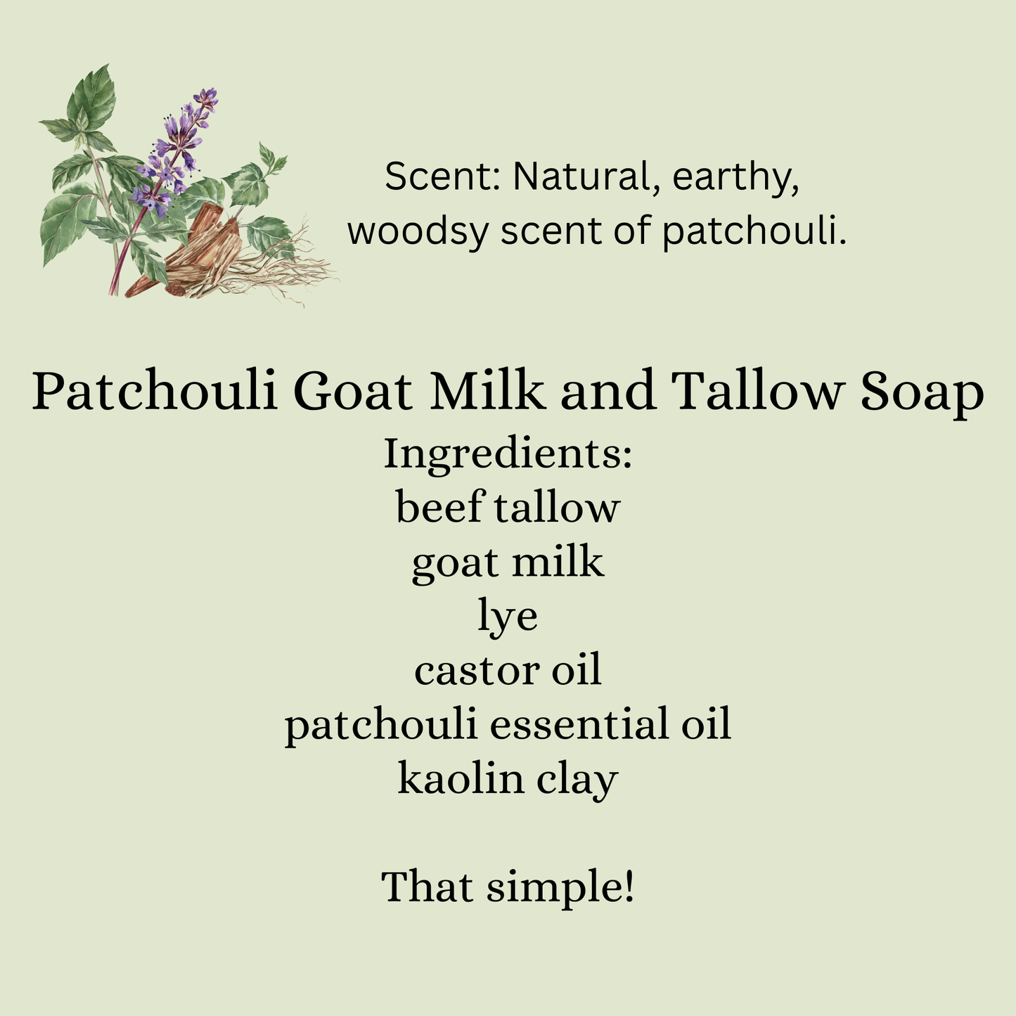 All-Natural Soap - Patchouli Goat Milk and Tallow Soap