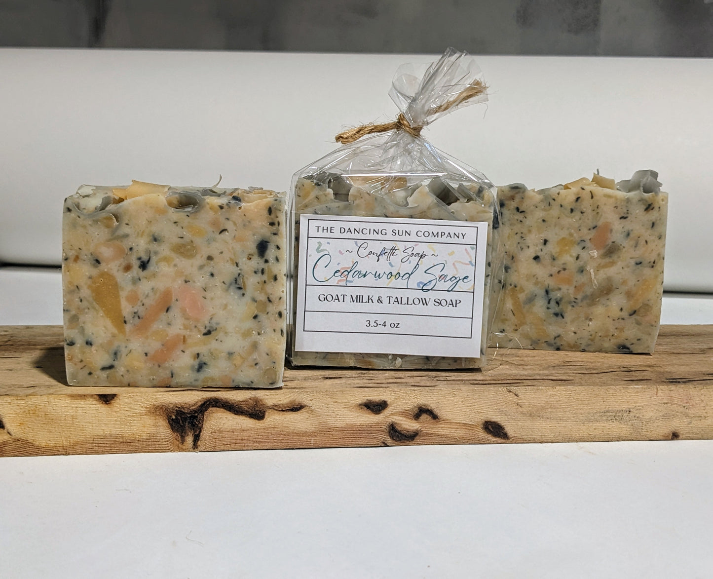 Cedarwood Sage Goat Milk and Tallow Soap, confetti soap