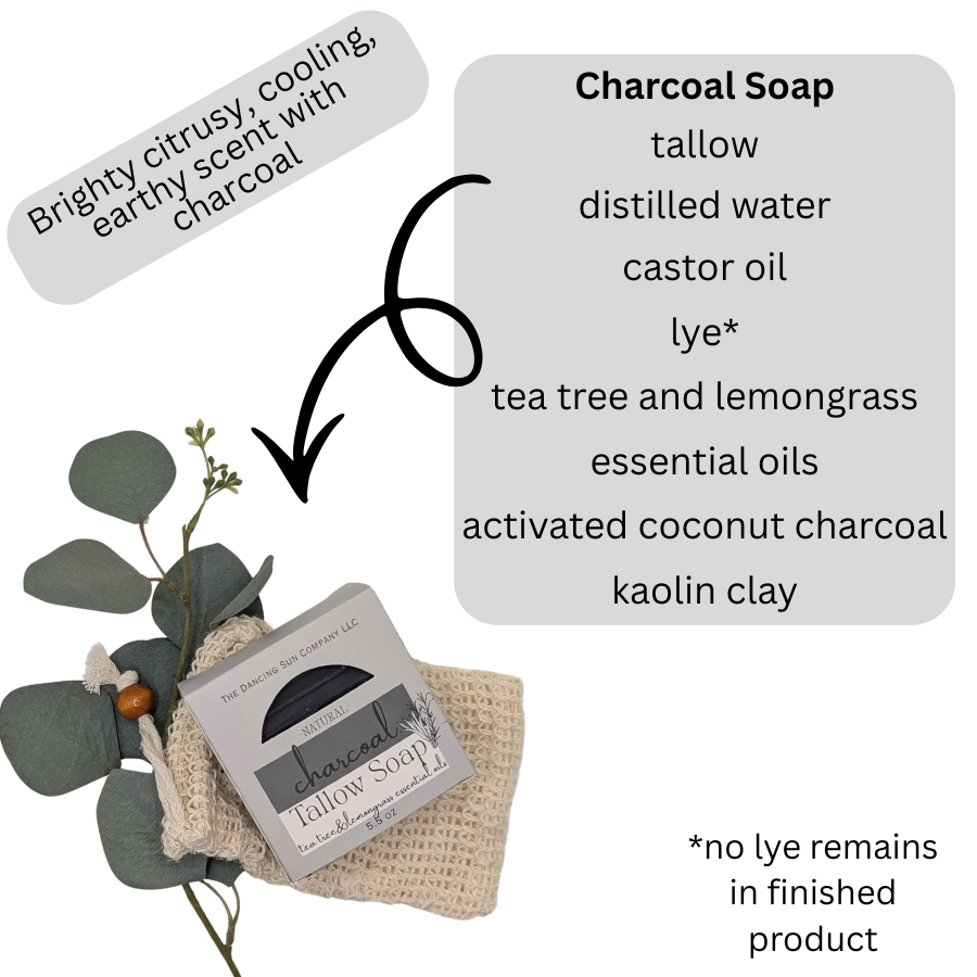 Charcoal Tallow Soap -lemongrass and tea tree